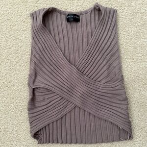 White Fox Ribbed Cross Top in Taupe